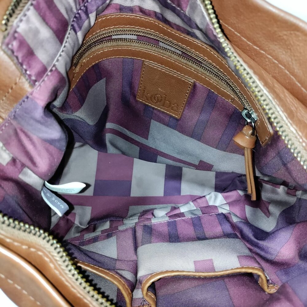 Kooba Limon Leather Woven Braided Accent Plaid Lined Hobo Shoulder Bag Brown - Picture 10 of 13